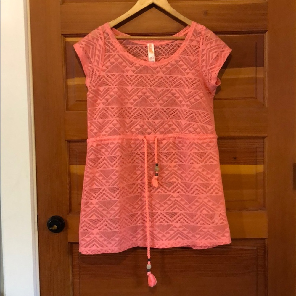 Vintage new ocean club perforated geometric semi-sheer beach coverup minidress